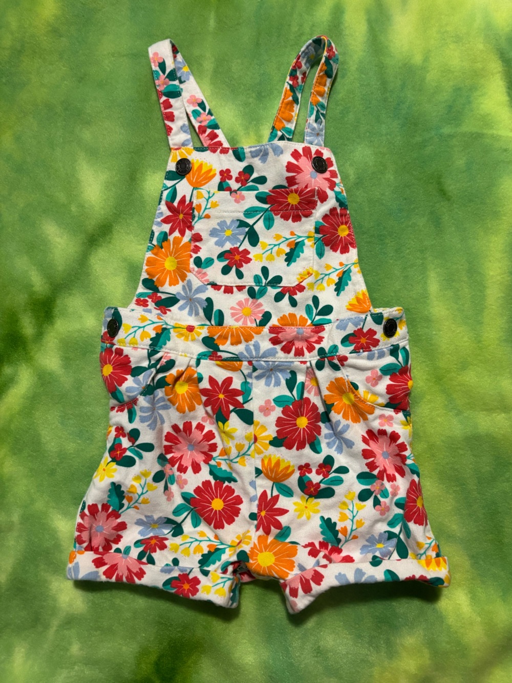 Carter's White Floral Girls Overalls with Red, Orange, Pink, Yellow & Green